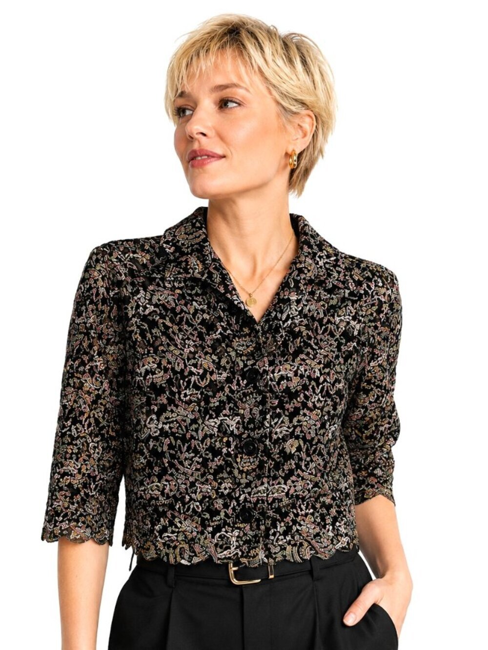 Andria Lieu Collection Multicolor Embroidered Mesh Cropped Jacket